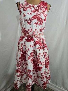 Liz Claiborne White Midi Dress with Red Floral Print